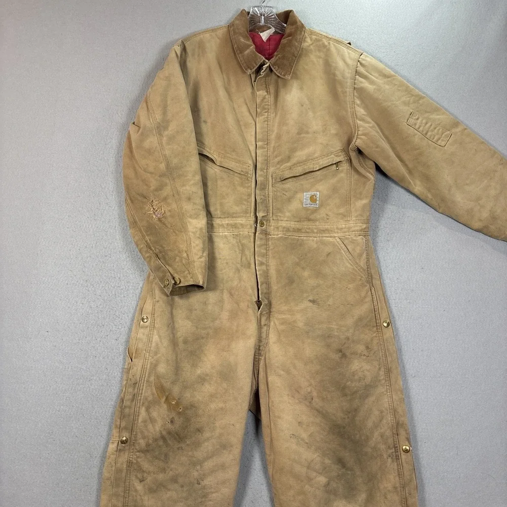 Vintage Carhartt Coveralls Size 46 Red Lined Union Made USA Work Wear